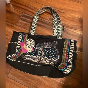 Laurel Burch Cat Tote Bag NWT Zippered Canvas Art Bag